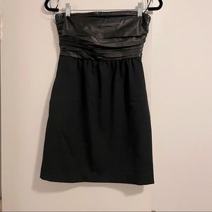 Theory Leather and Wool Strapless Dress